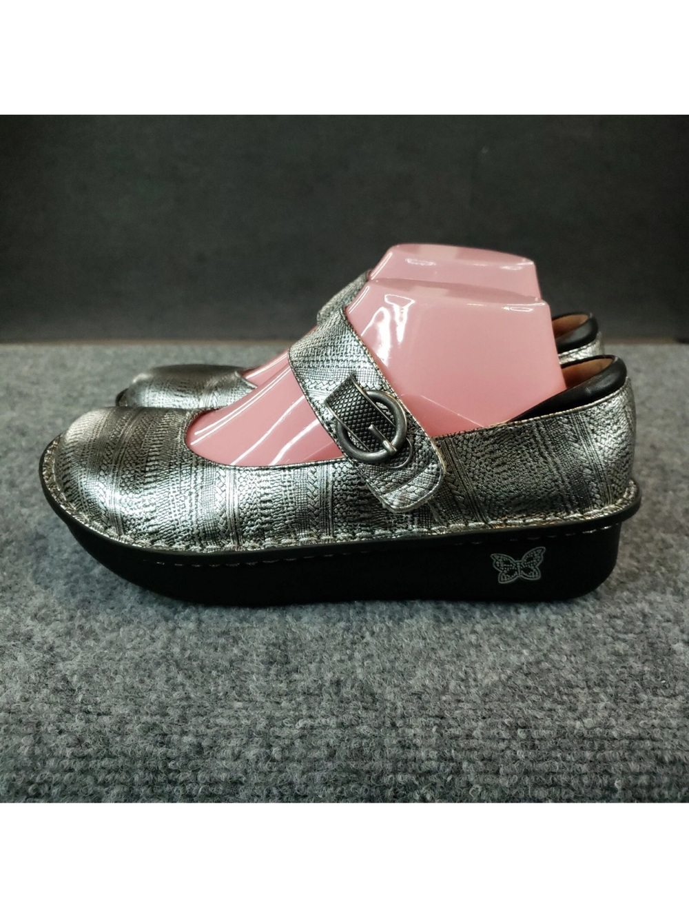 Alegria Paloma Shoe Womens Size 11.5 42 Silver Leather Metallic Slip On Strap Z
